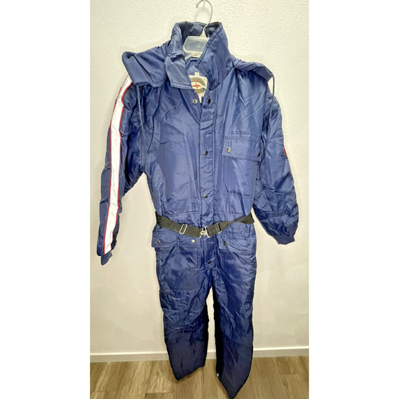 Vintage Men's Size Small Midwest Trader's Snowsuit Coveralls With Hood Navy - Picture 1 of 10
